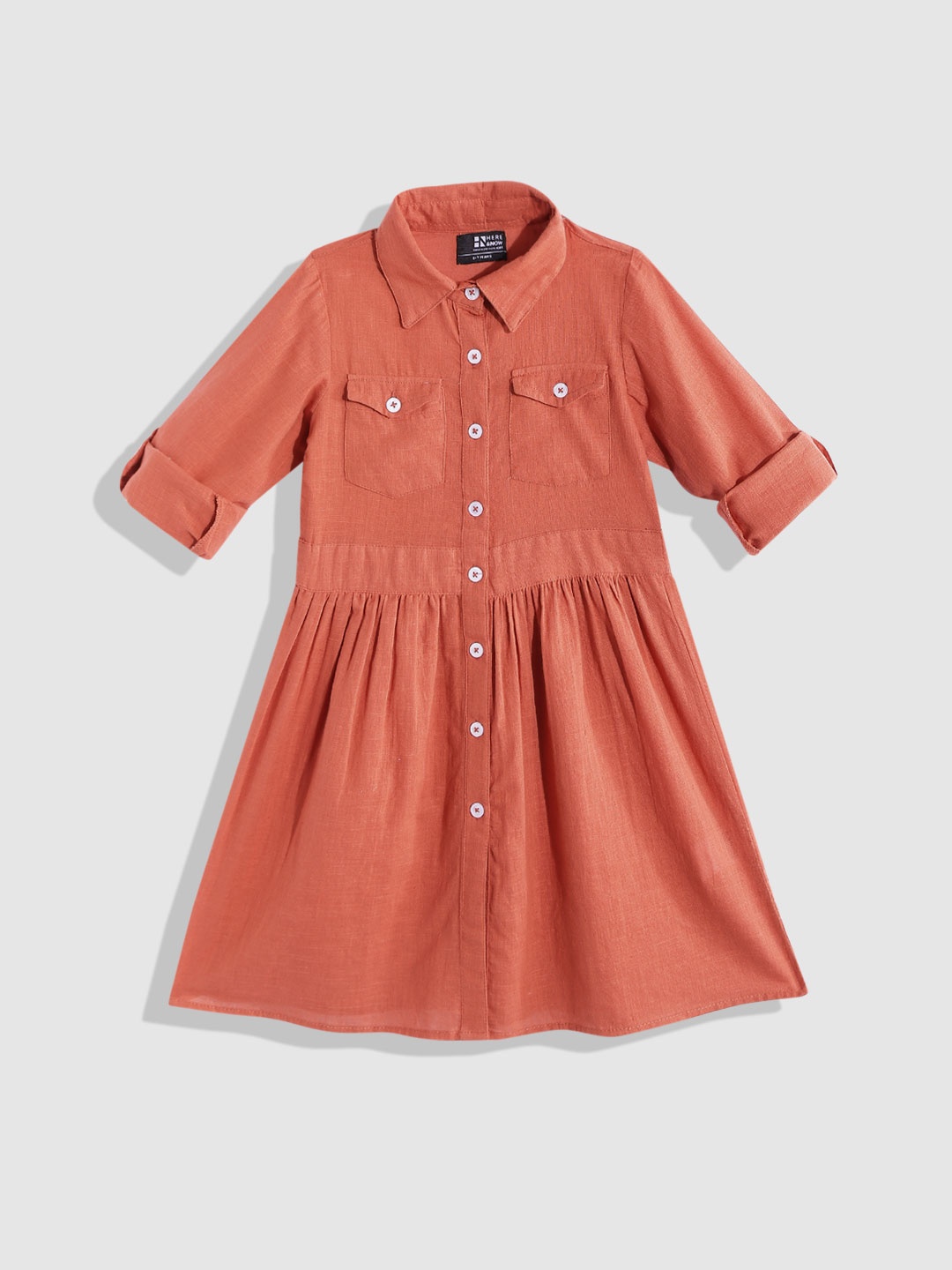 

HERE&NOW Girls Rust Orange Solid Shirt Dress