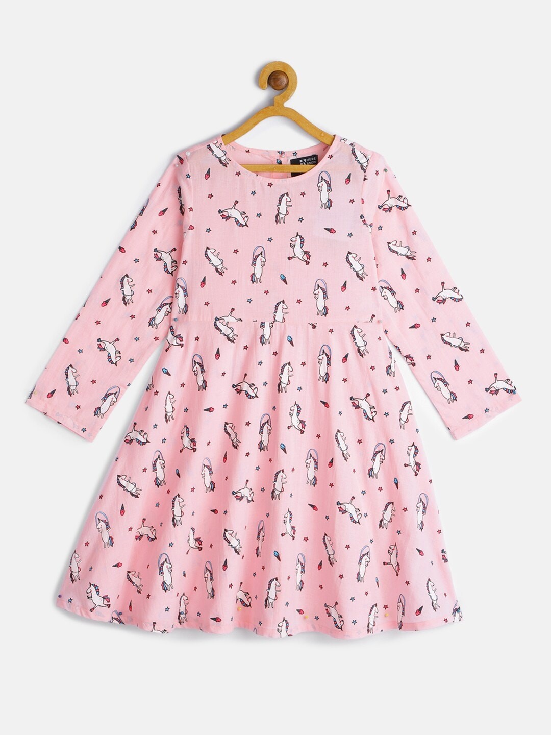 

HERE&NOW Girls Pink Cotton Printed Fit & Flare Dress