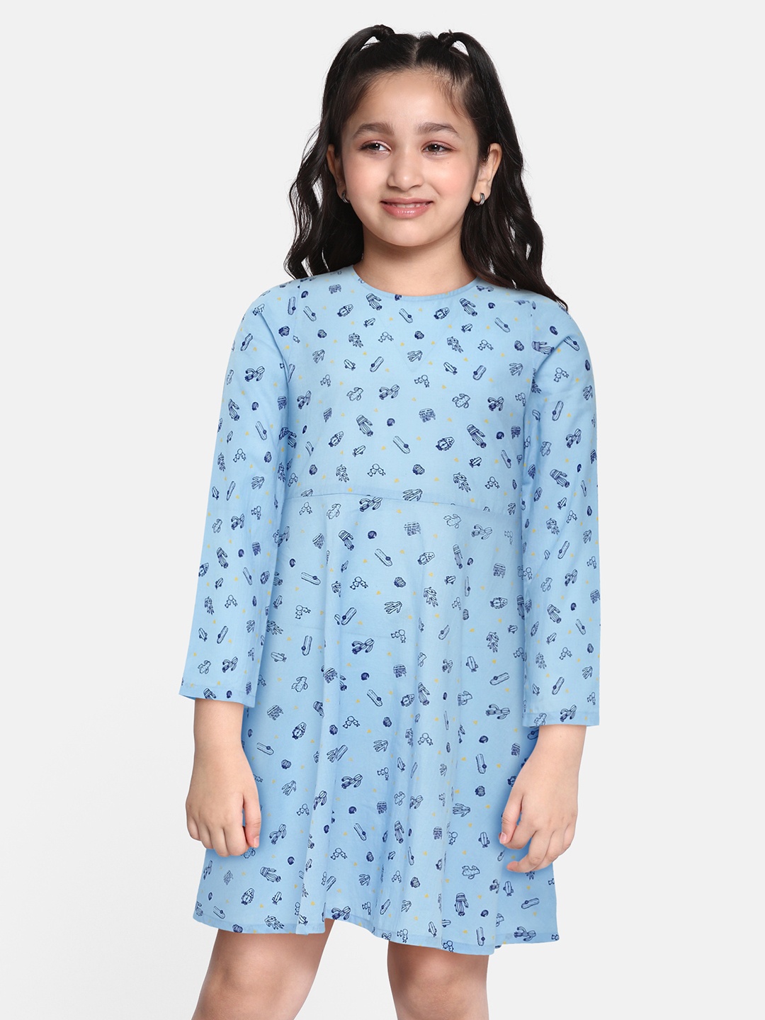 

HERE&NOW Girls Blue Pure Cotton Fit and Flare Dress