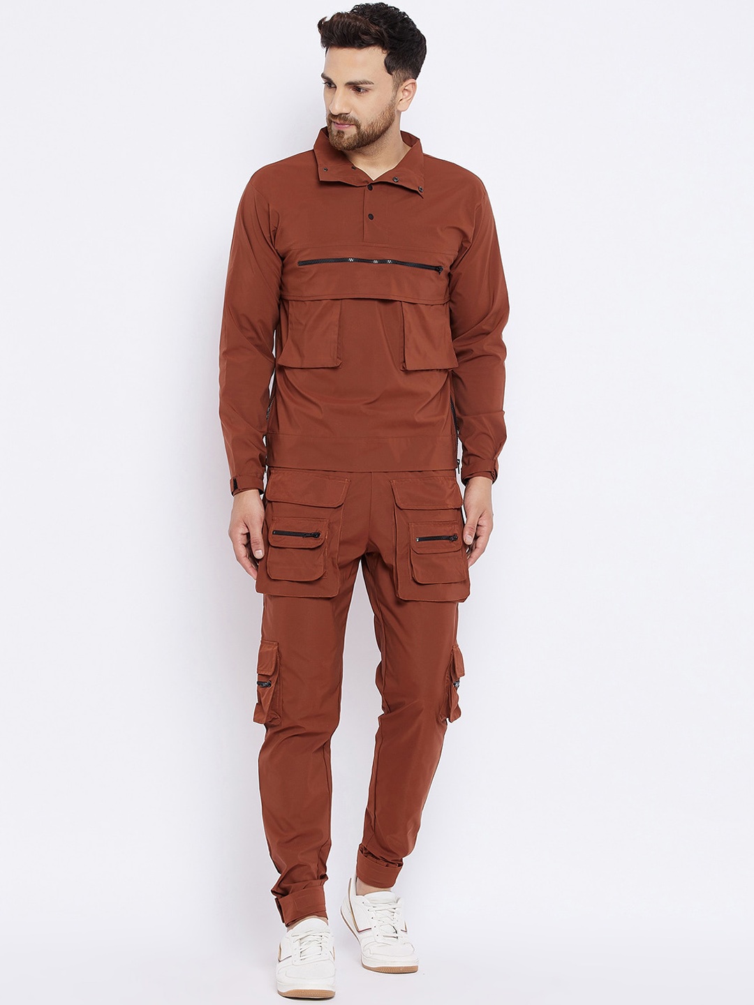 

FUGAZEE Men Rust Brown Colourblocked Tracksuit