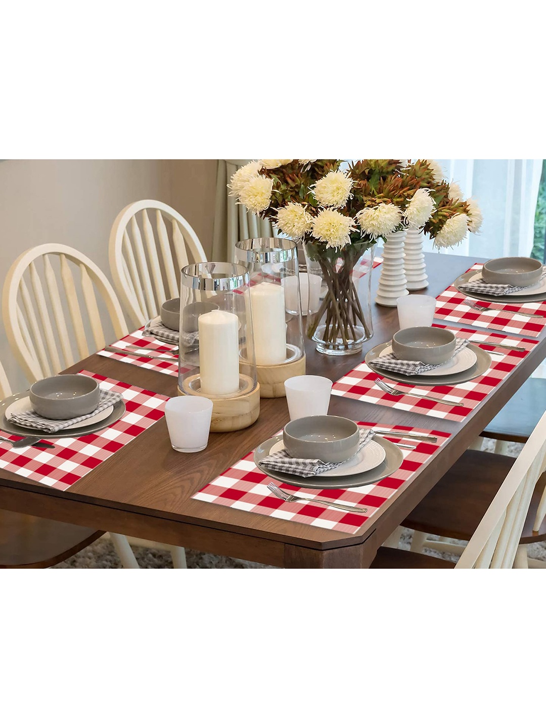 

Lushomes Red Pack of 6 Buffalo Checks Plaid Dinning Table Place Mats