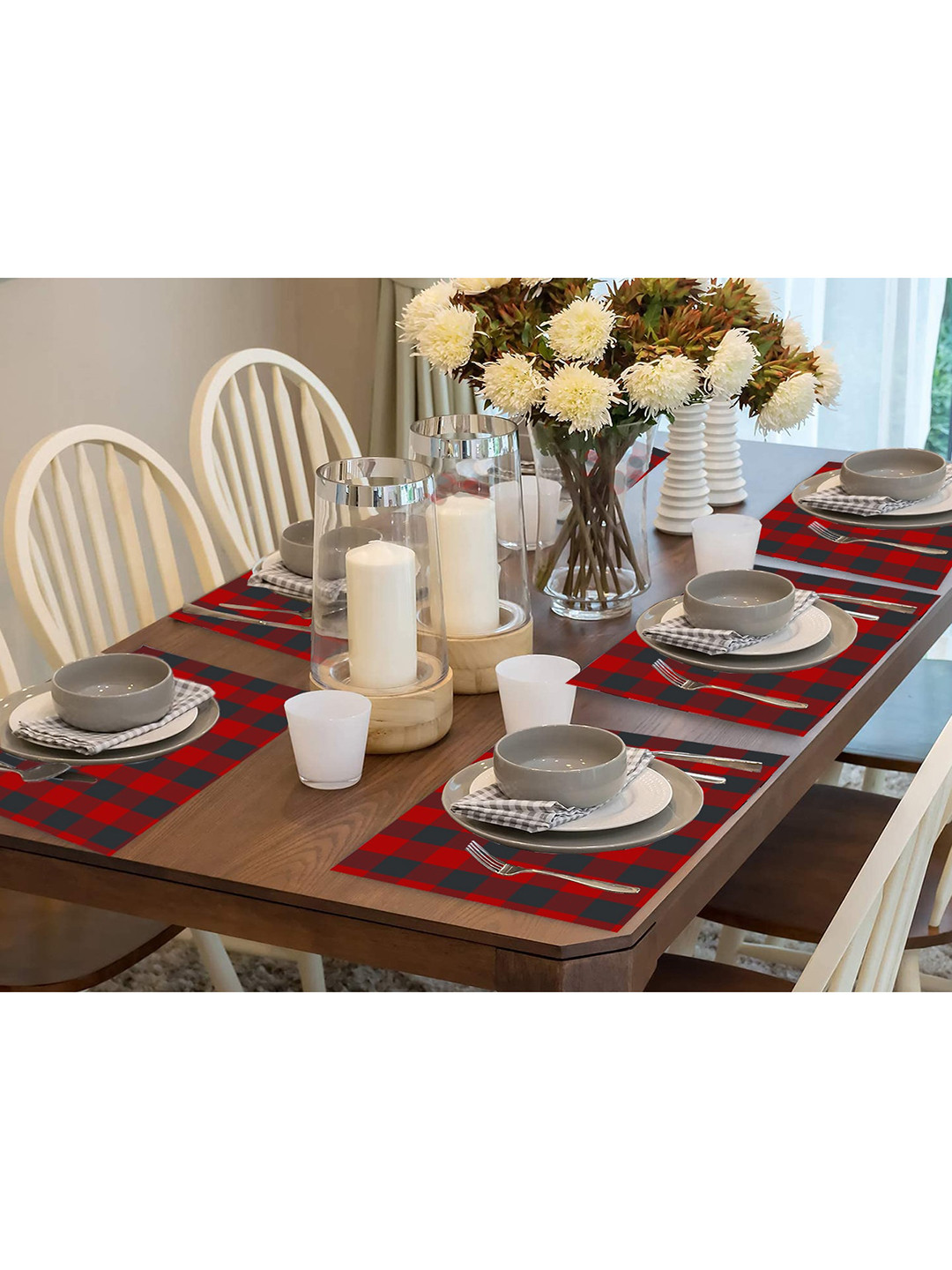

Lushomes Pack of 6 Red & Black Checked Table Place Mats