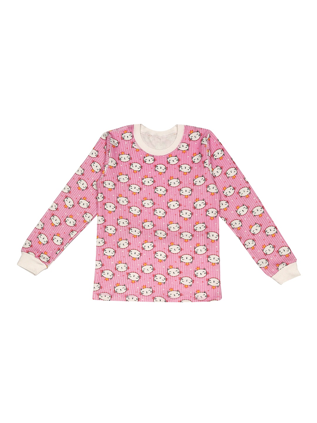 

DChica Girls Pink & White Printed Thermal Top