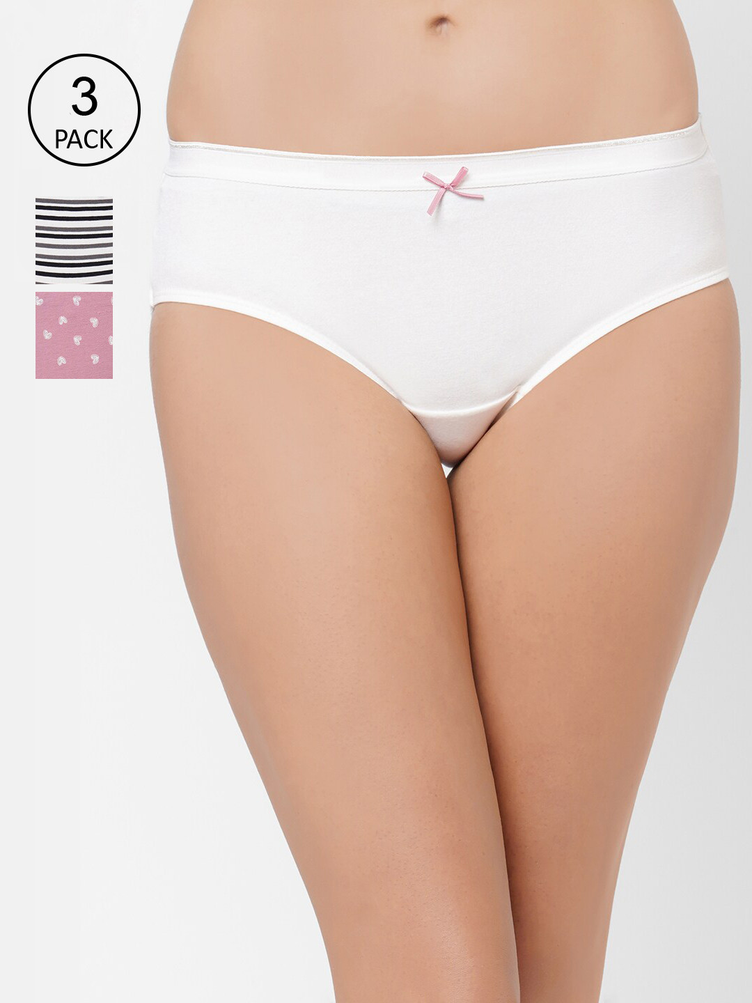 

Soie Women Pack Of 3 High Rise Full Coverage Cotton Stretch Hipster Briefs 3FCB-17, White