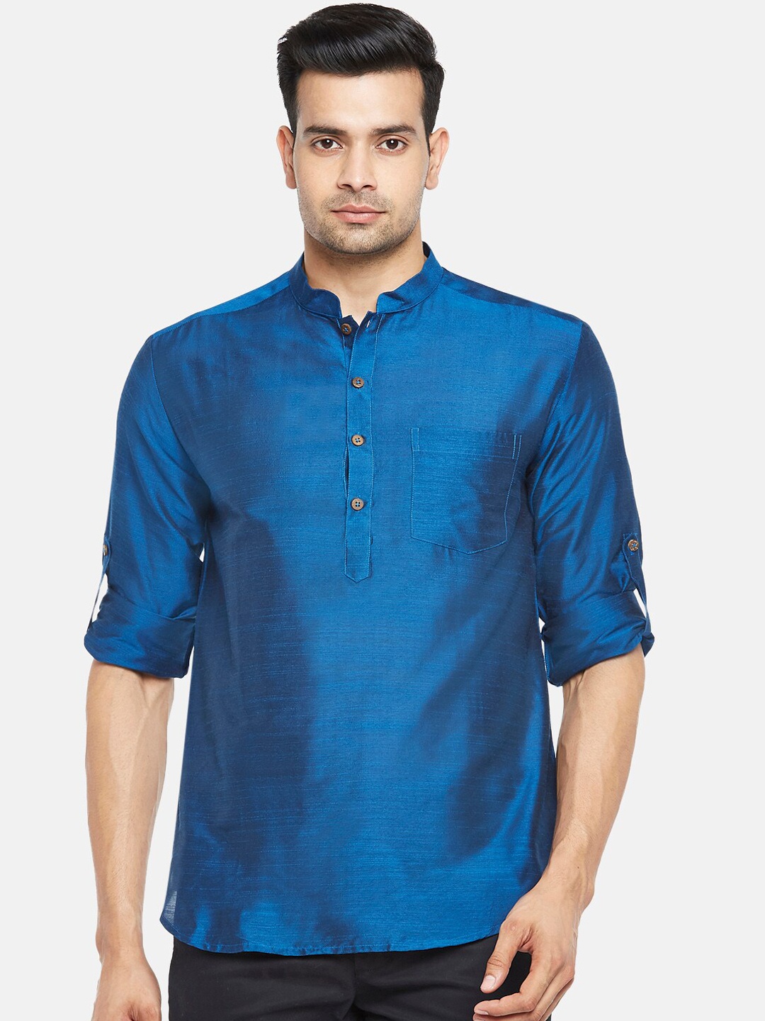 

indus route by Pantaloons Men Blue Thread Work Kurta