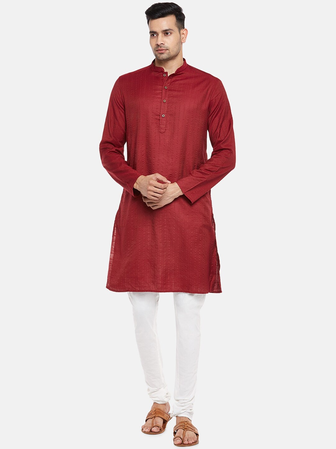 

indus route by Pantaloons Men Maroon Thread Work Kurta