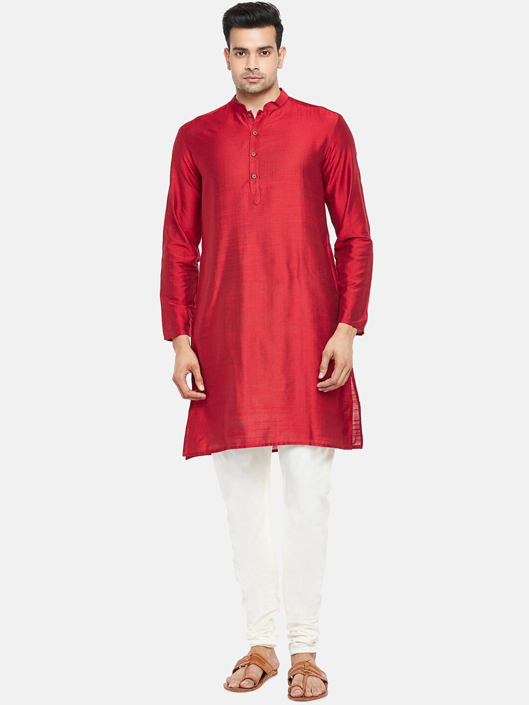 

indus route by Pantaloons Men Maroon Thread Work Kurta