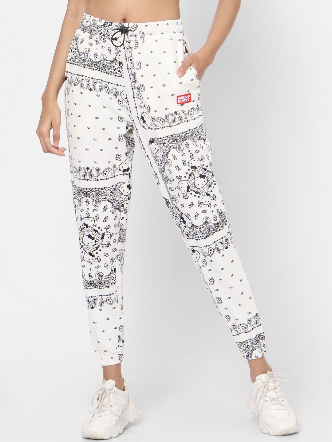 

ONLY Women White & Black Printed Cotton Joggers