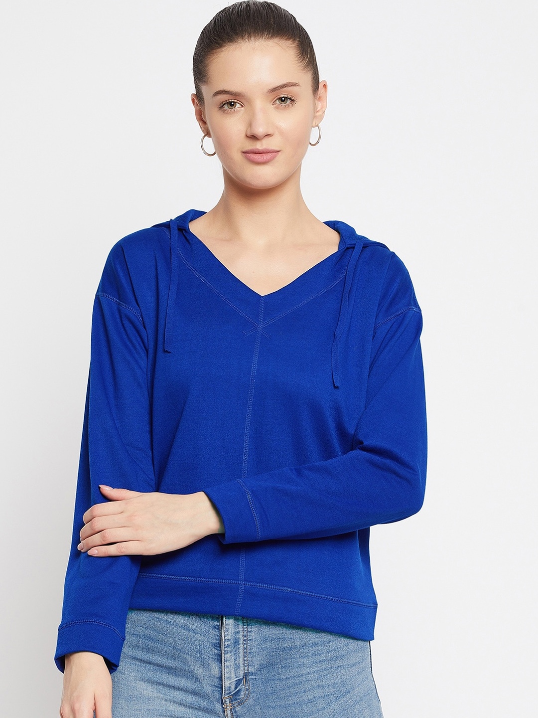 

FRENCH FLEXIOUS Women Blue Hooded Fleece Sweatshirt