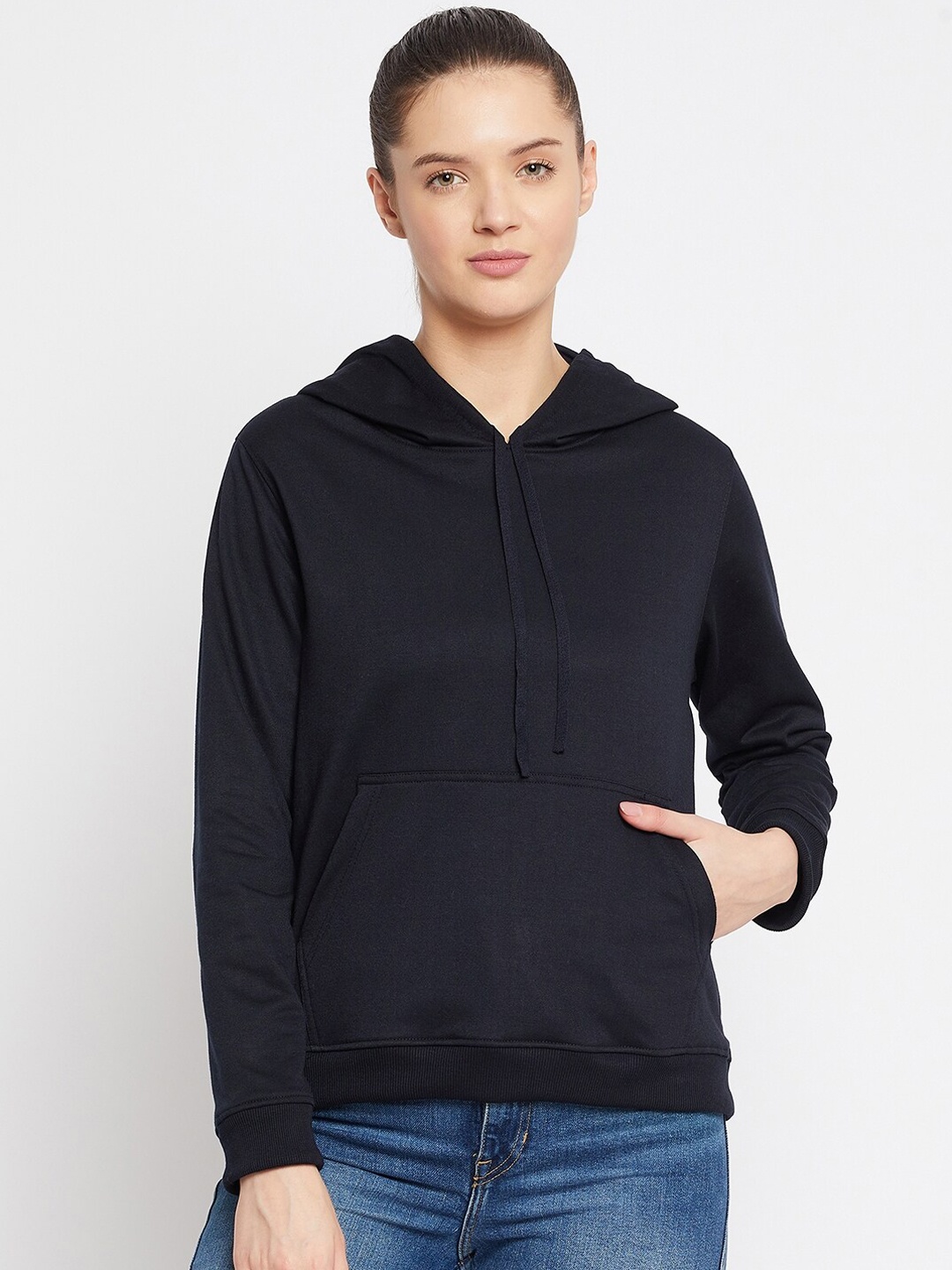

FRENCH FLEXIOUS Women Navy Blue Hooded Sweatshirt