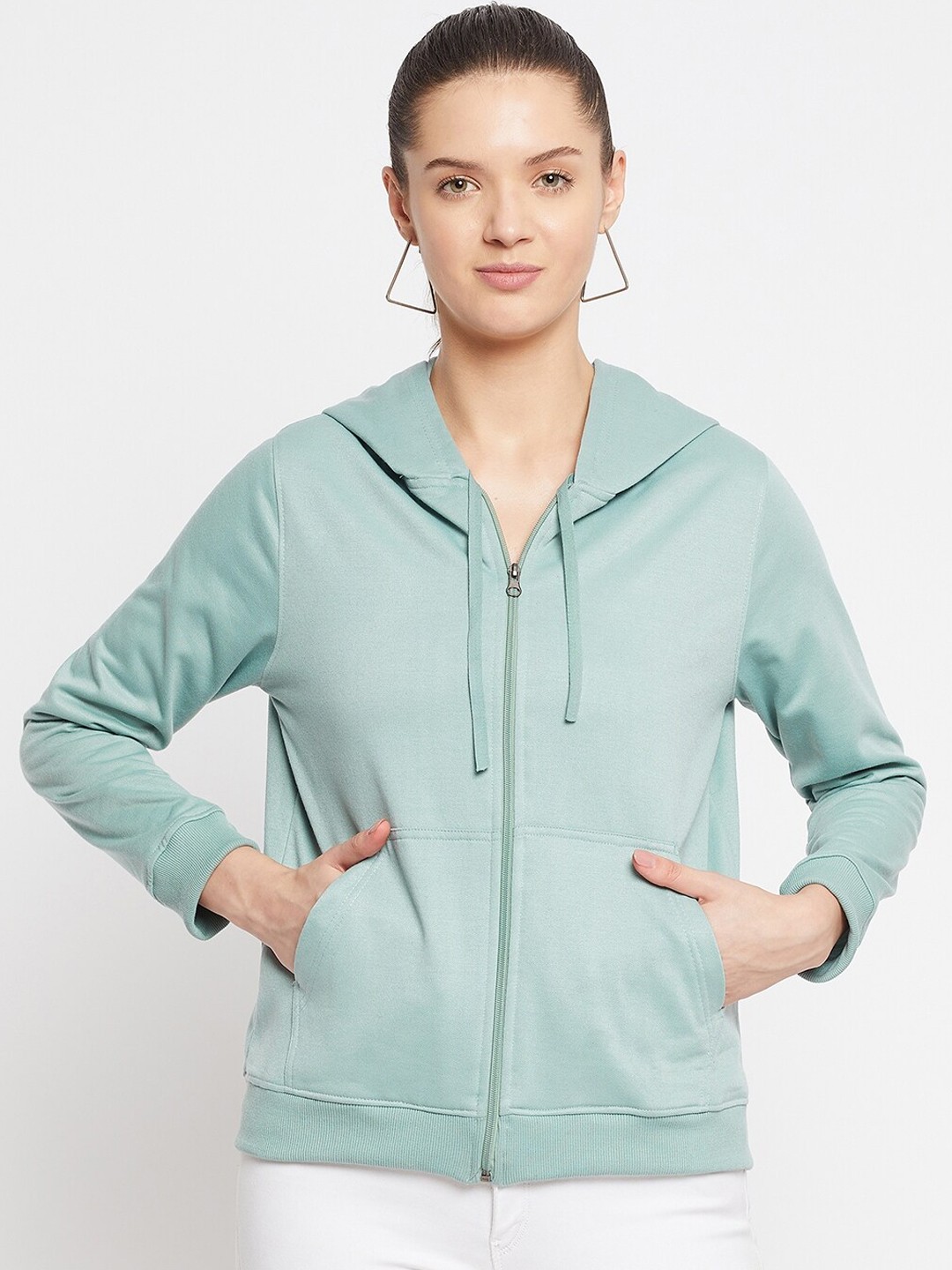 

FRENCH FLEXIOUS Women Sea Green Hooded Sweatshirt