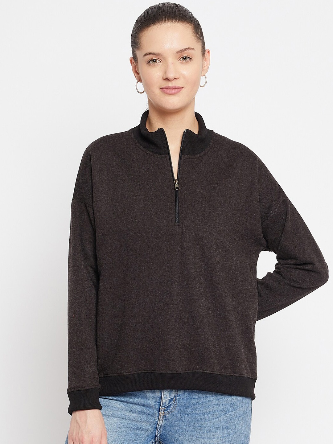 

FRENCH FLEXIOUS Women Charcoal Grey Sweatshirt