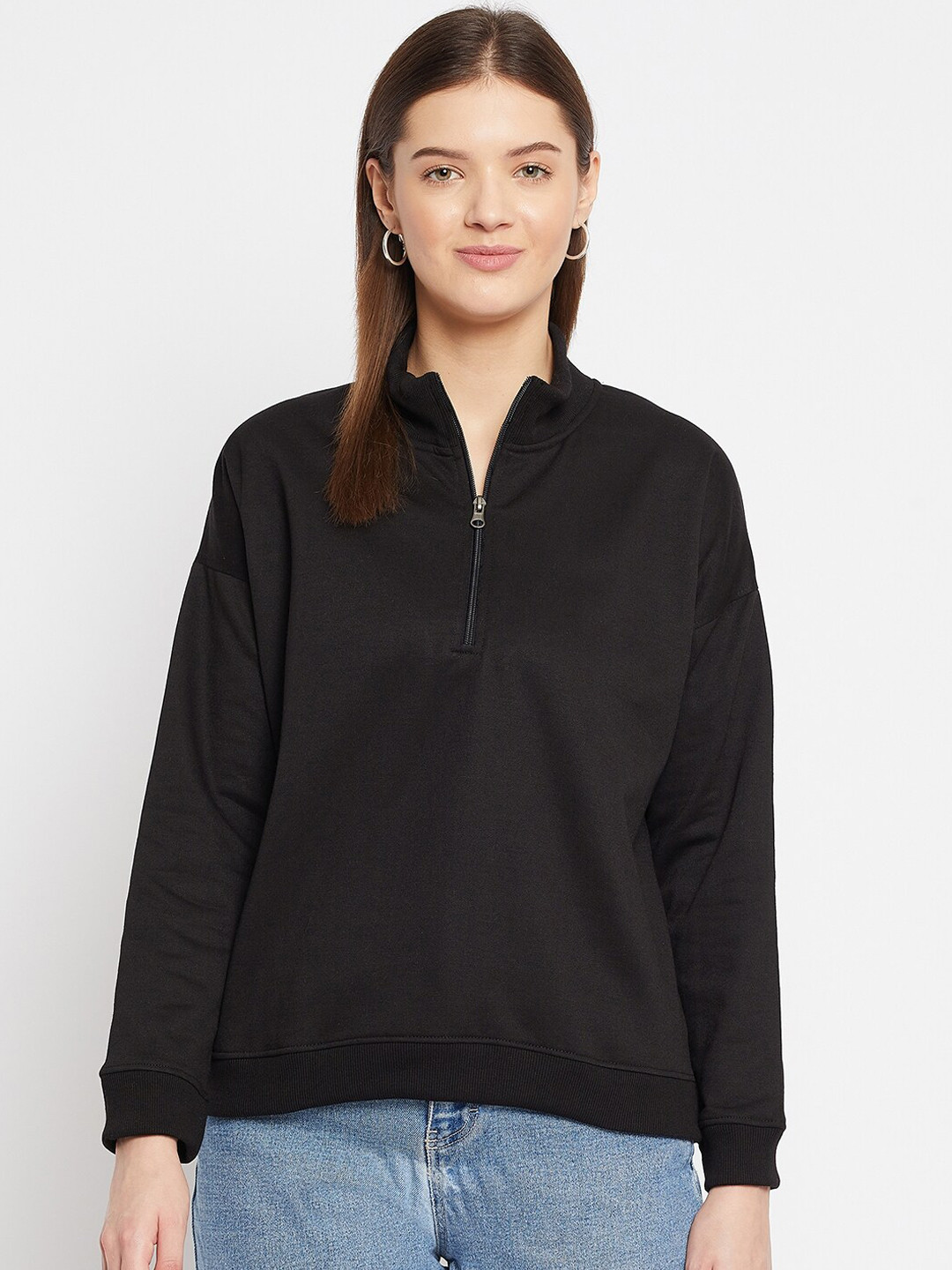 

FRENCH FLEXIOUS Women Black Fleece Sweatshirt