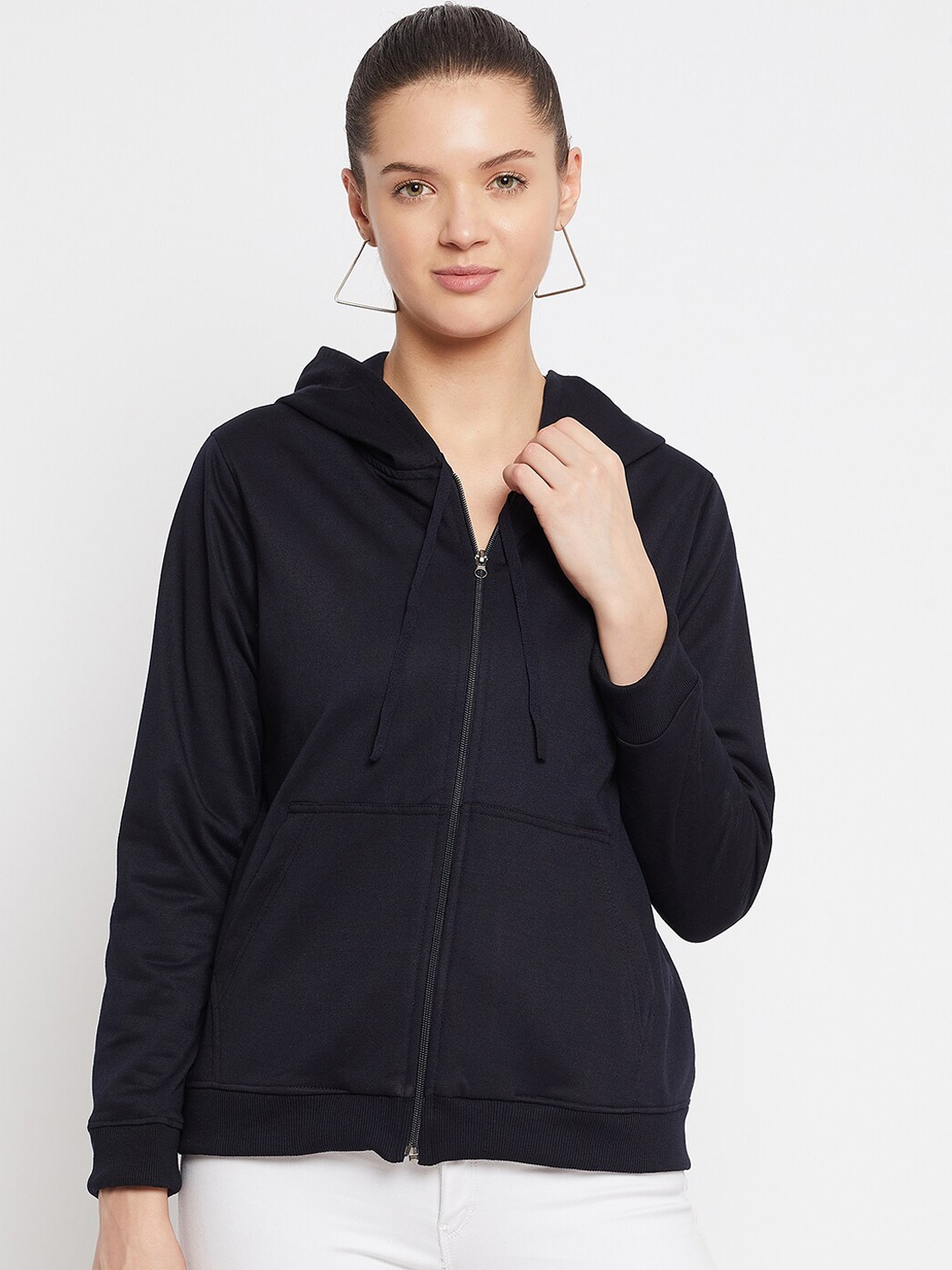 

FRENCH FLEXIOUS Women Navy Blue Hooded Sweatshirt