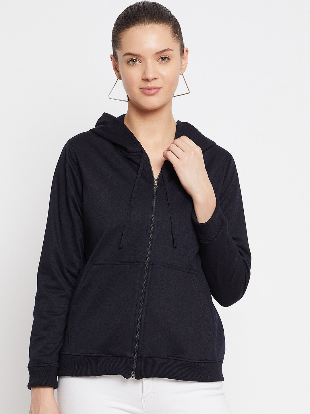 

FRENCH FLEXIOUS Women Navy Blue Hooded Sweatshirt