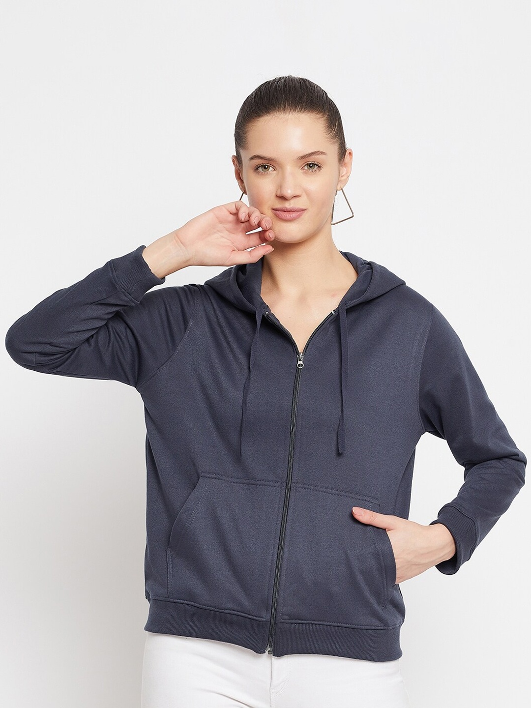 

FRENCH FLEXIOUS Women Grey Hooded Sweatshirt
