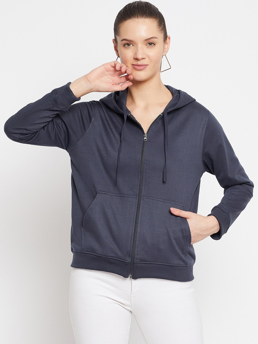 

FRENCH FLEXIOUS Women Grey Hooded Sweatshirt