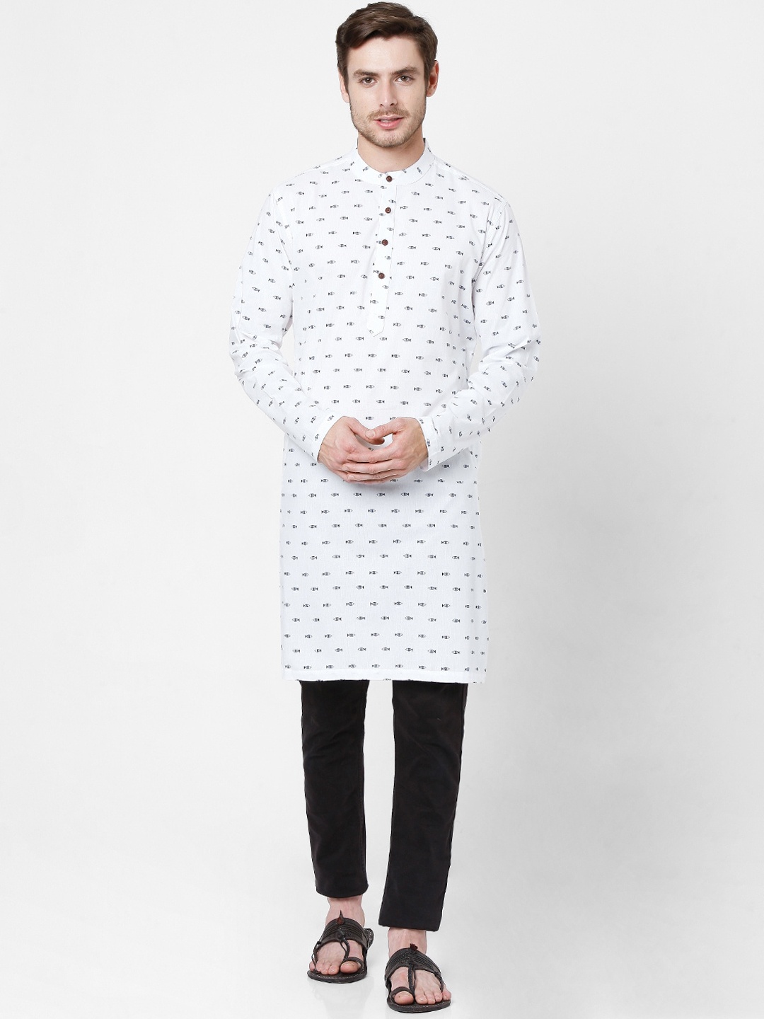 

SALWAR STUDIO Men White Geometric Chikankari Kurta