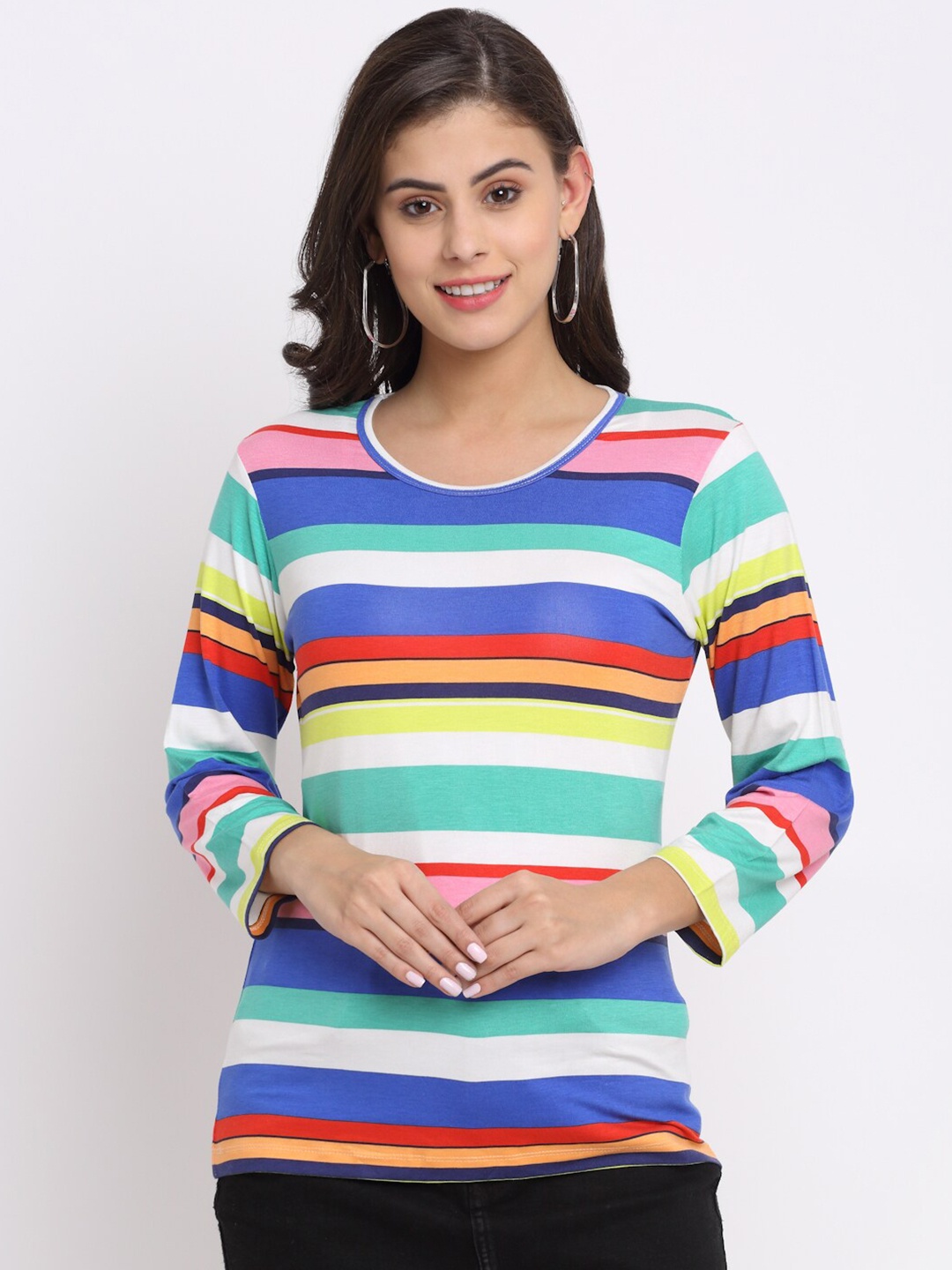 

Rute Women Multicoloured Striped T-shirt, Multi