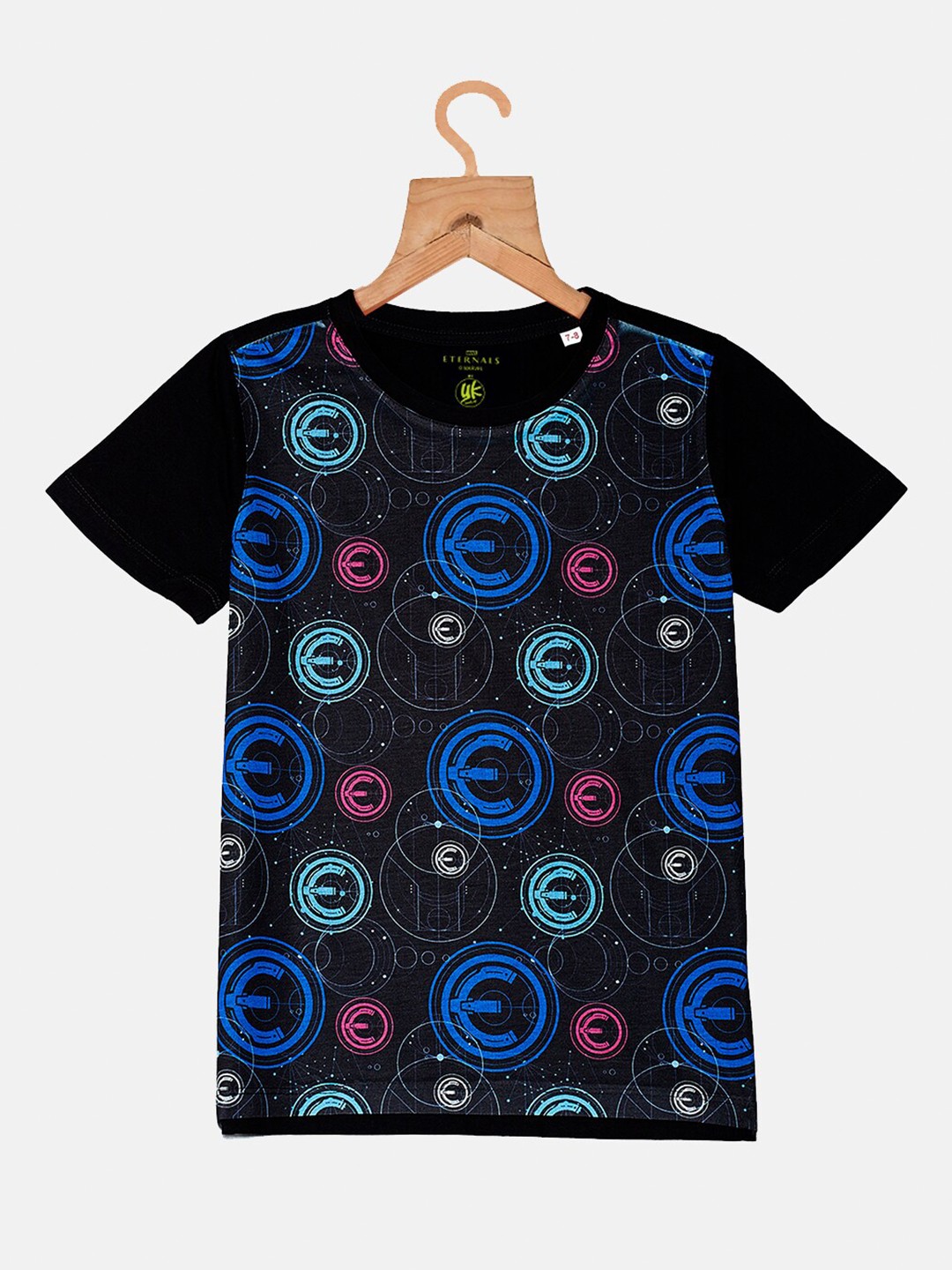 

YK Marvel Boys Black Sports Printed Applique T-shirt