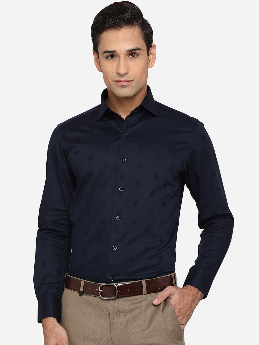 

JB STUDIO Men Navy Blue Slim Fit Floral Opaque Printed Formal Shirt