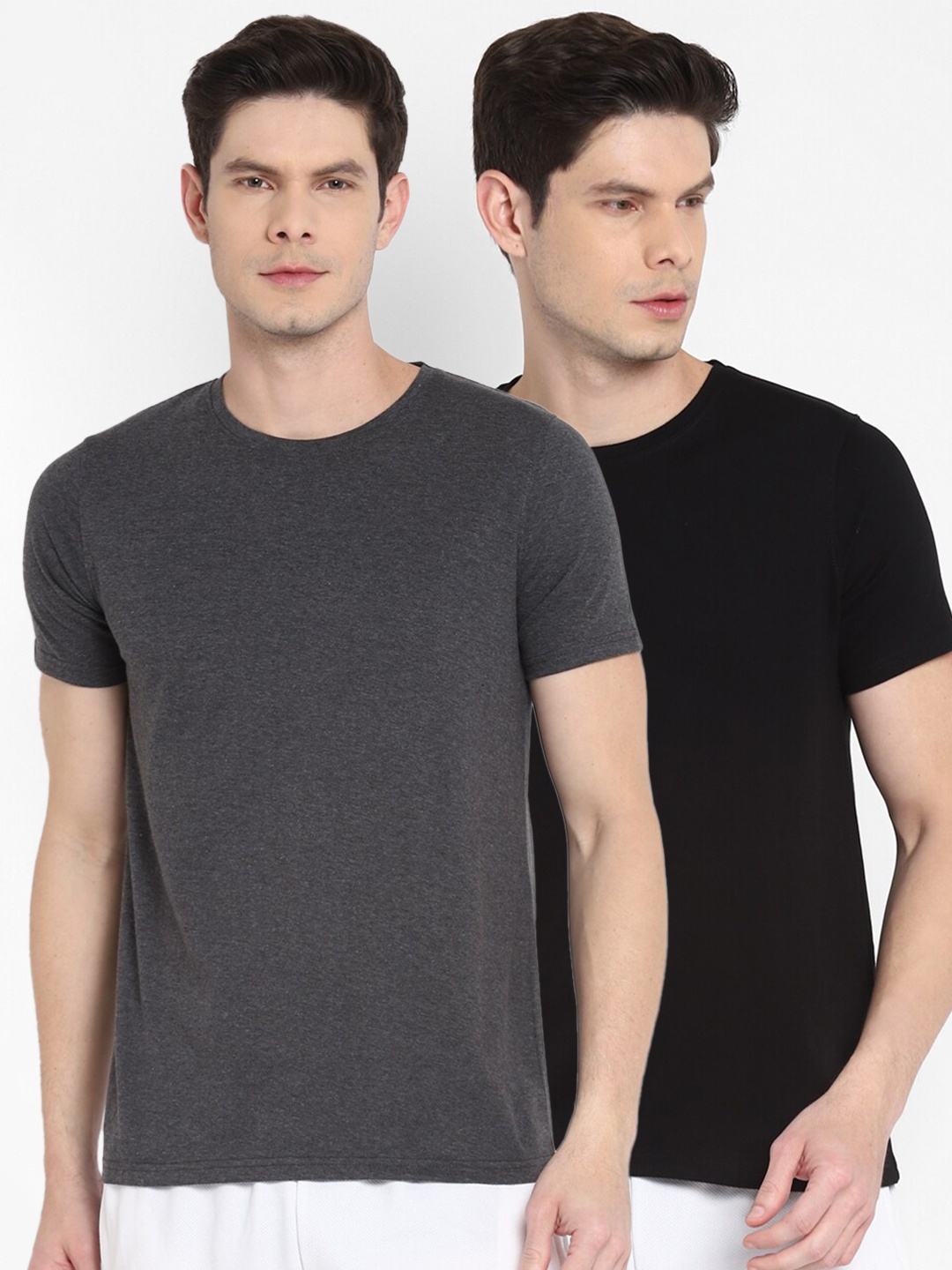 

appulse Men Grey & Black Pack Of 2 Solid Cotton T-shirt