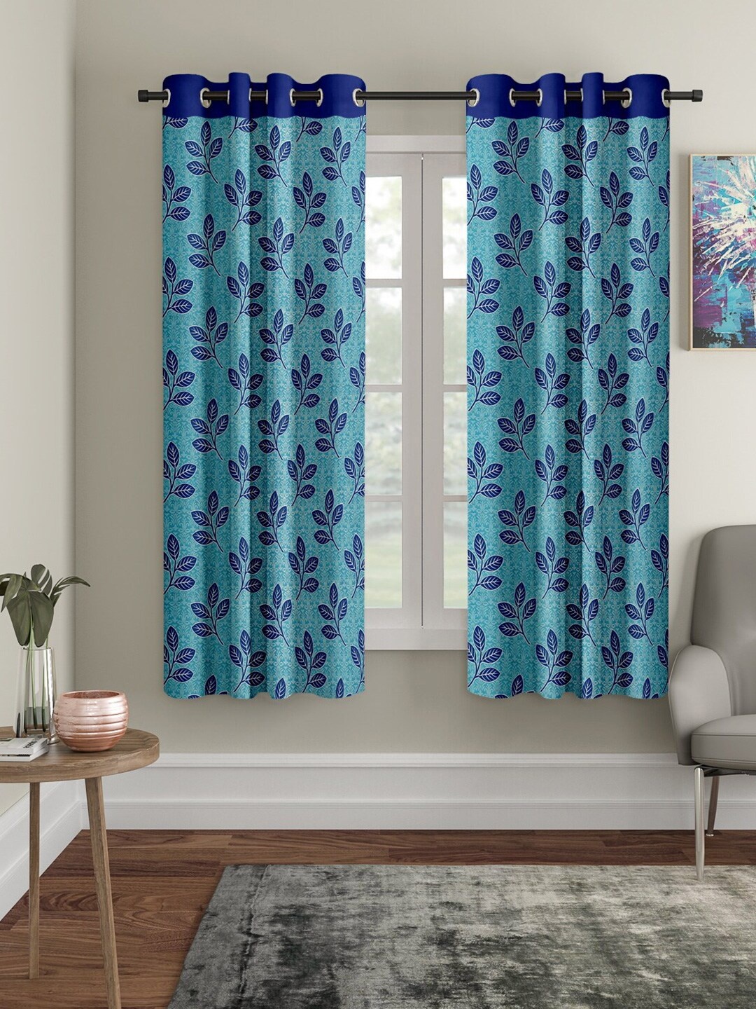 

Cortina Set of 2 Green & Blue Floral Window Curtain