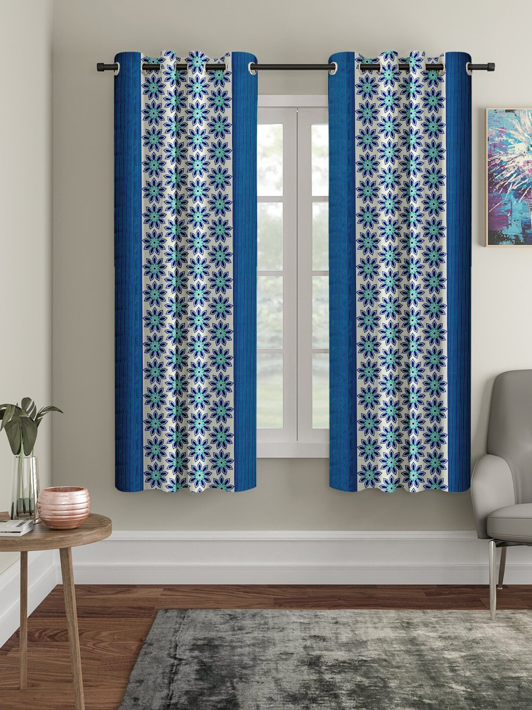 

Cortina Blue & White Set of 2 Floral Window Curtain