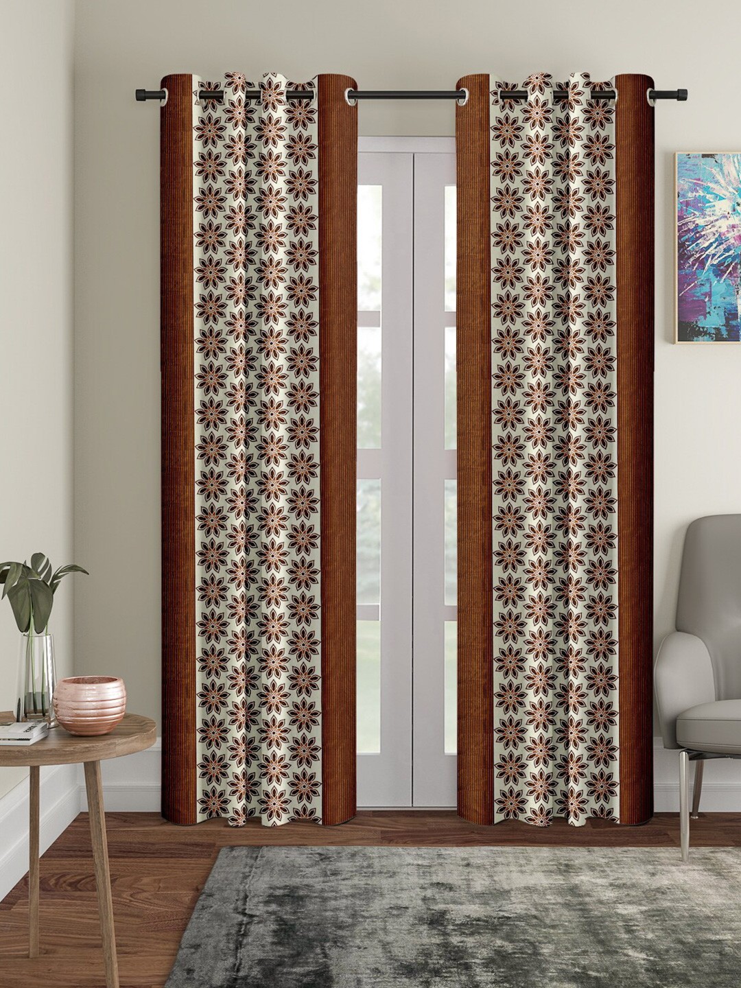 

Cortina Set of 2 Brown & White Floral Long Door Curtain