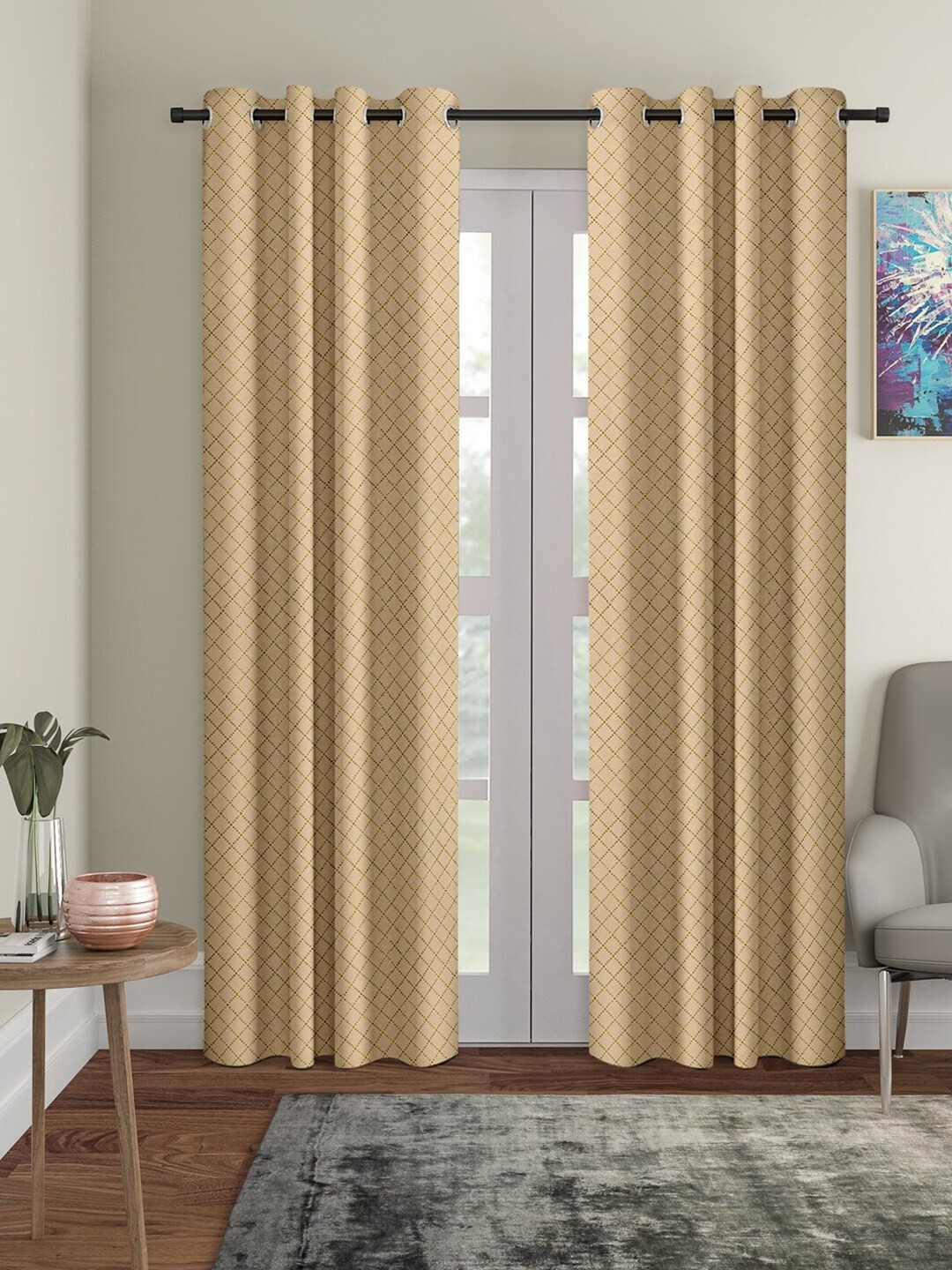 

Cortina Set Of 2 Beige Geometric Door Curtain