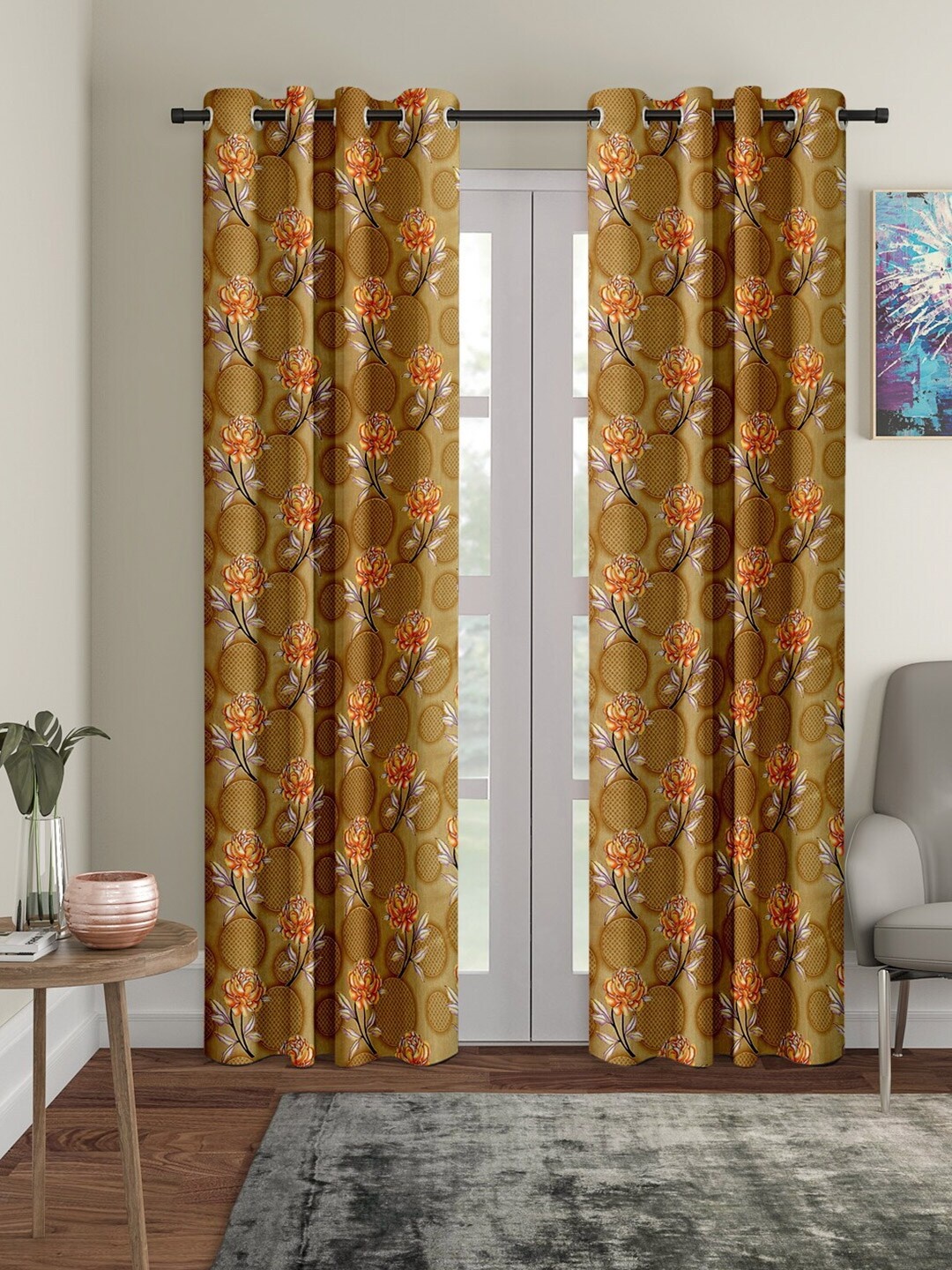

Cortina Beige & Orange Set of 2 Floral Door Curtain