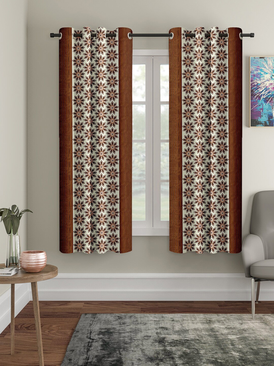 

Cortina Brown & White Set of 2 Ethnic Motifs Window Curtains