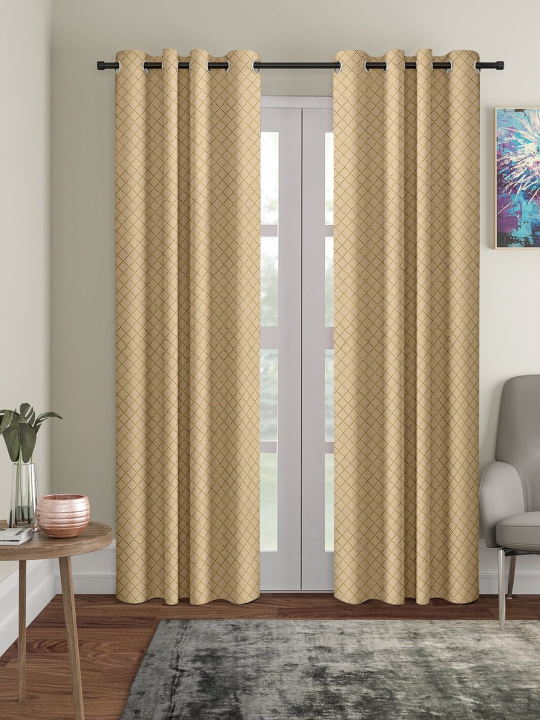 

Cortina Beige & Green Set of 2 Geometric Printed Long Door Curtain