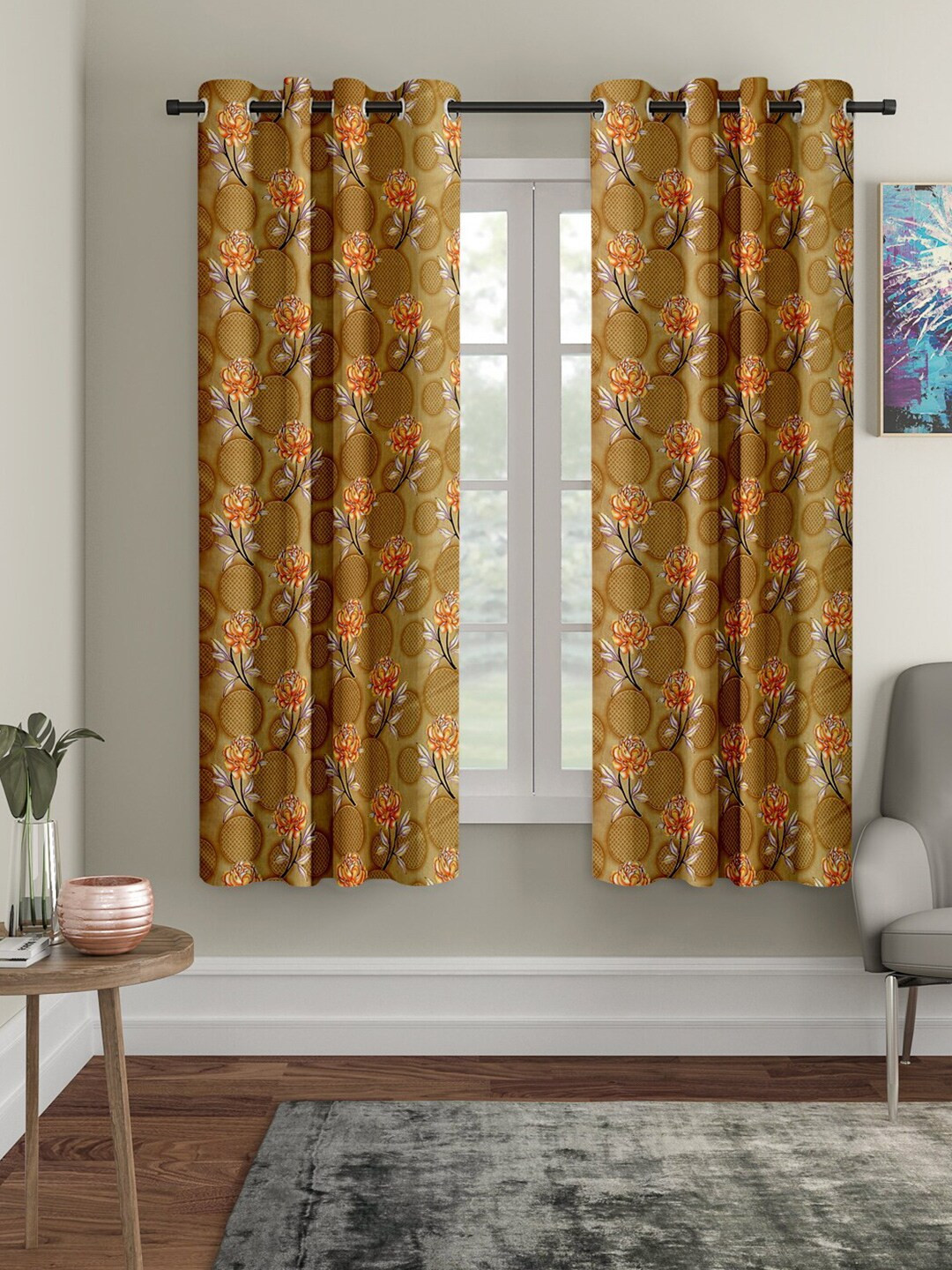 

Cortina Beige Set of 2 Floral Window Curtains