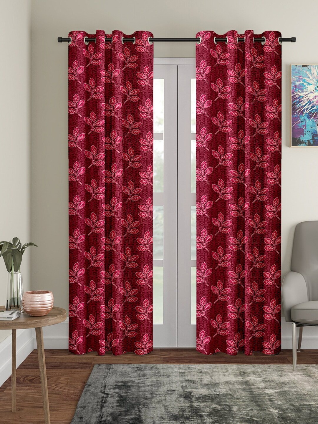 

Cortina Maroon & Fuchsia Set of 2 Floral Door Curtain