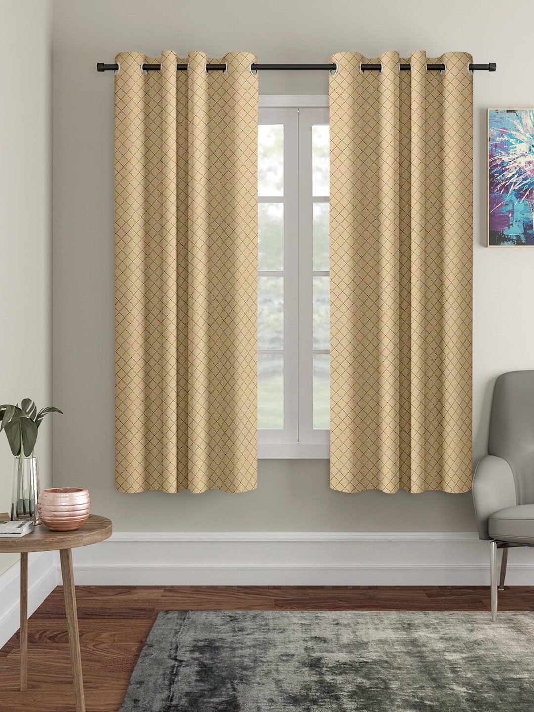 

Cortina Beige & Brown Set of 2 Geometric Printed Window Curtain
