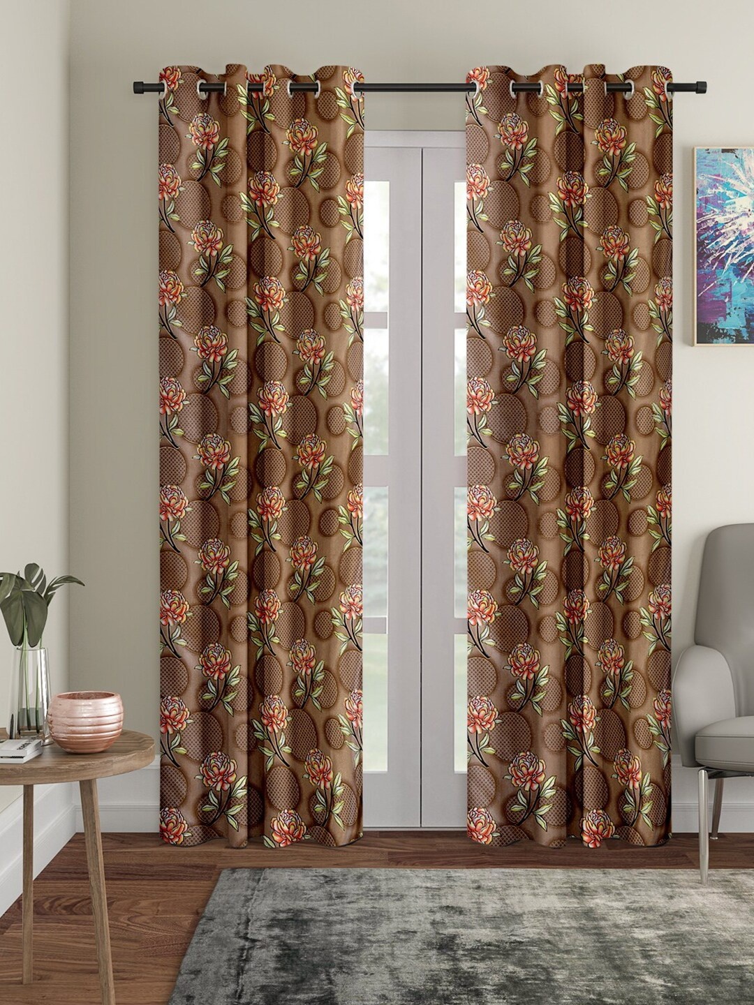 

Cortina Brown & Red Set of 2 Floral Door Curtain