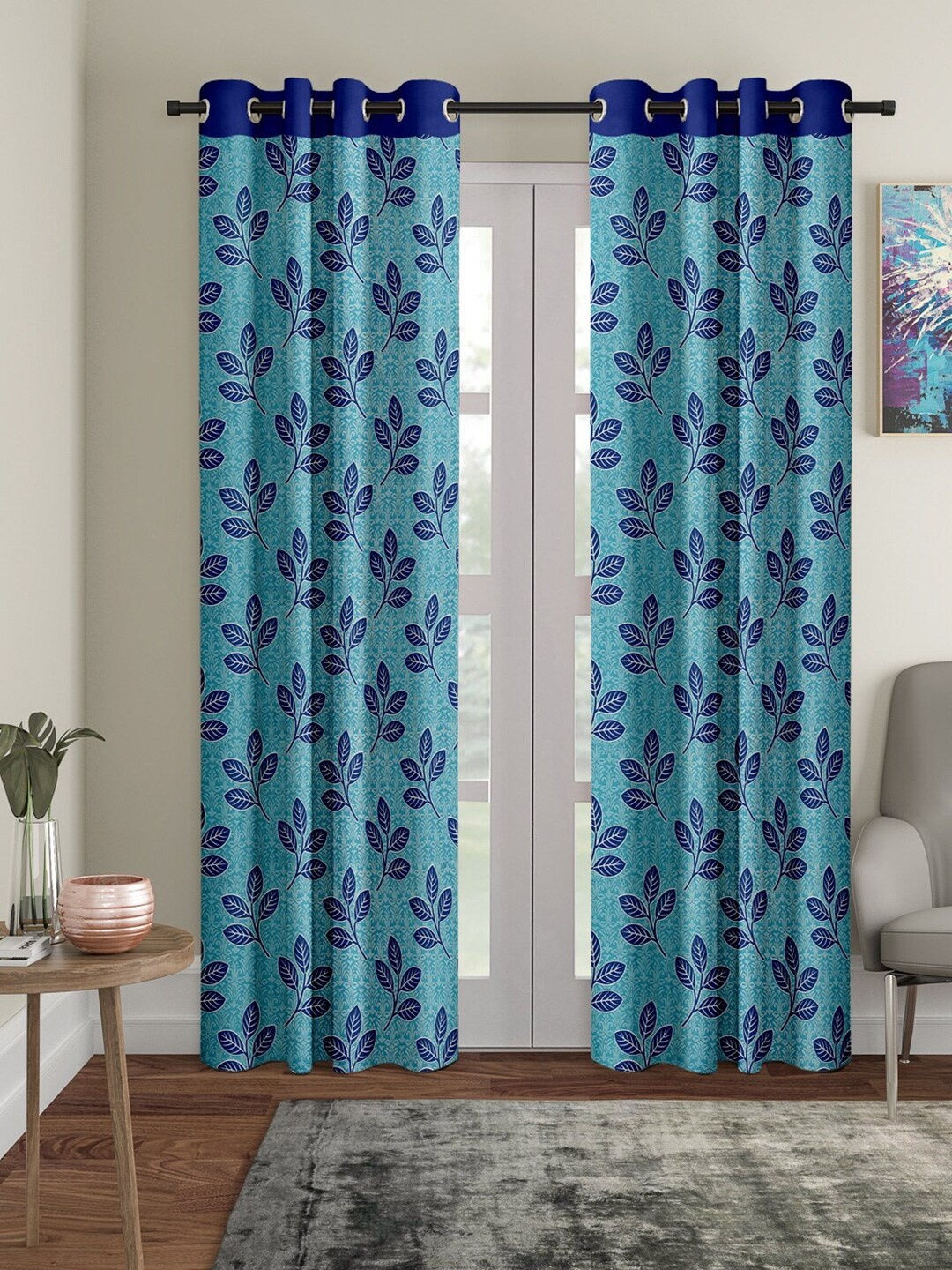 

Cortina Blue & White Set of 2 Floral Door Curtain