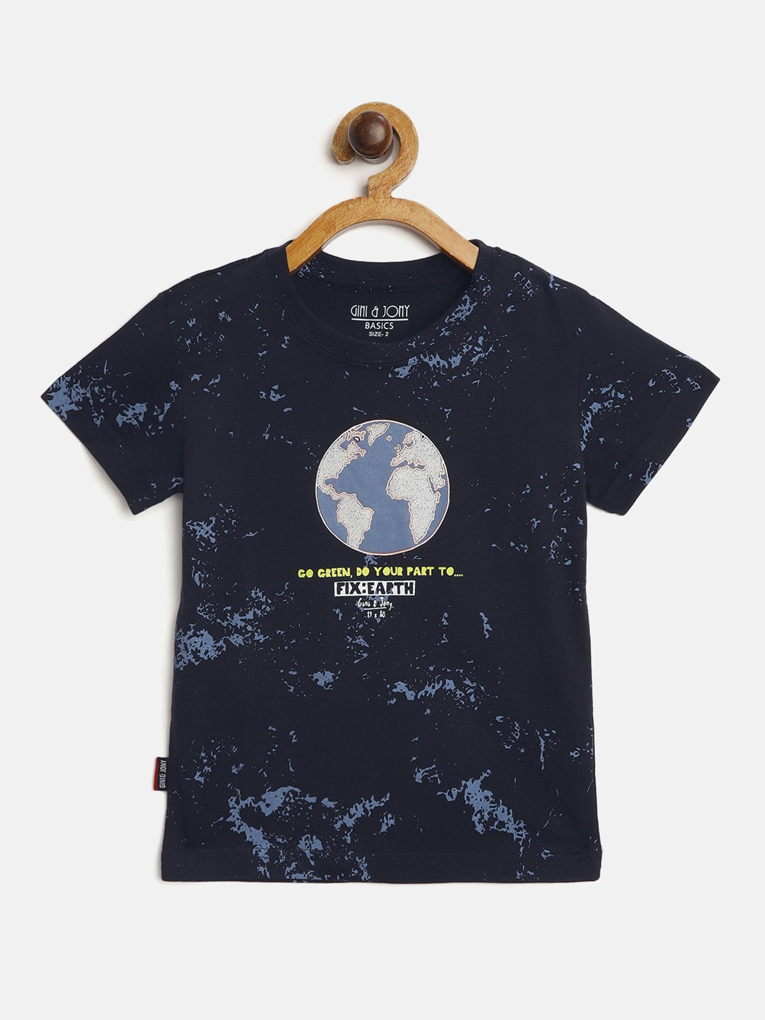 

Gini and Jony Boys Navy Blue & White Abstract & Graphic Printed Cotton T-shirt
