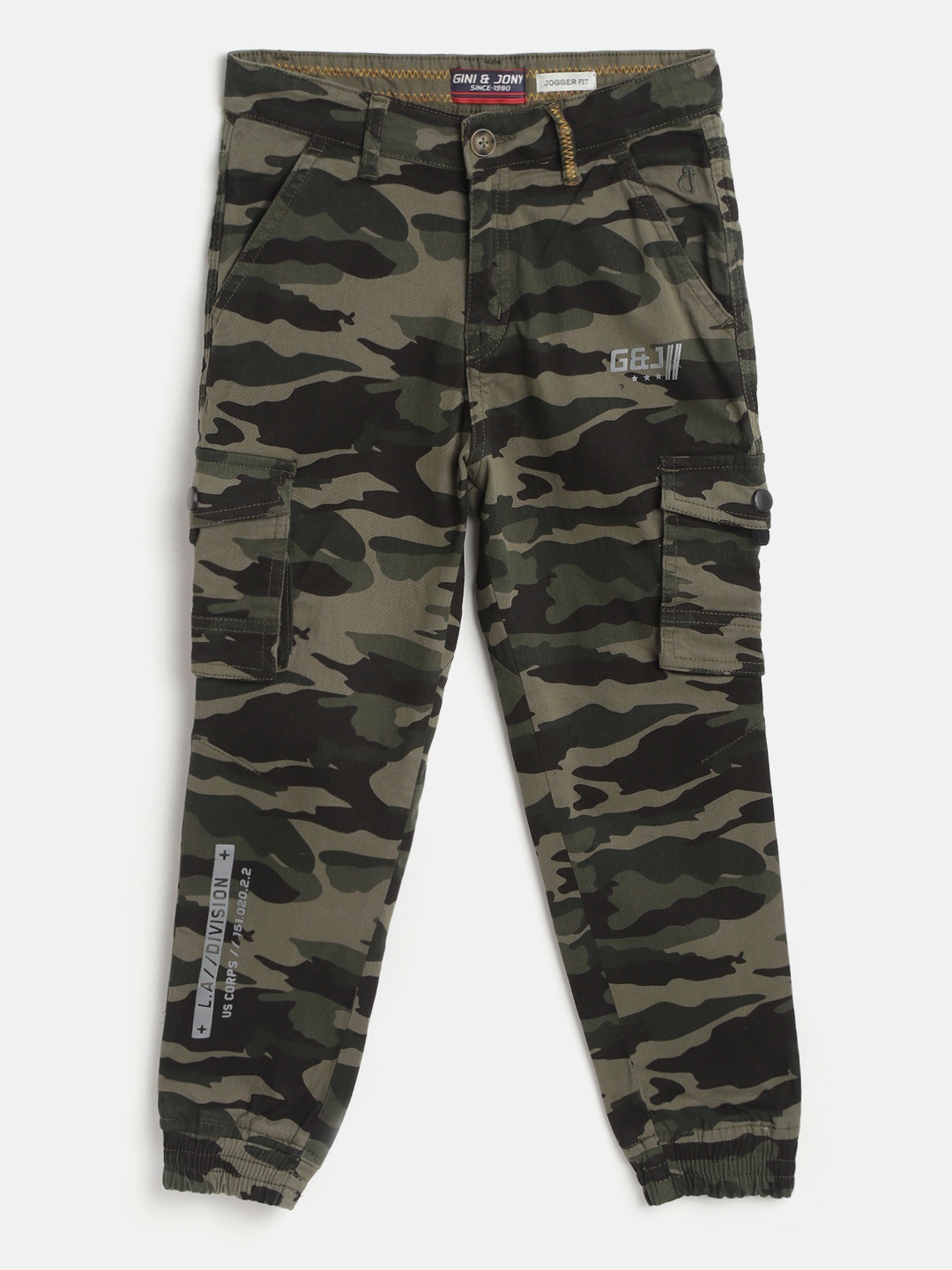

Gini and Jony Boys Olive Green & Black Camouflage Print Cargo Joggers