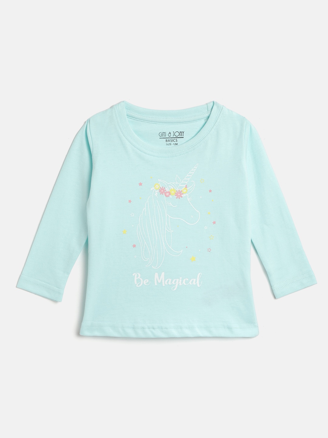 

Gini and Jony Girls Blue & White Pure Cotton Unicorn Print T-shirt