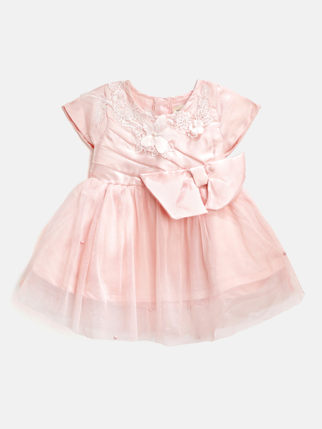 

Gini and Jony Infant Girls Pink Embellished Net Fit & Flare Dress with Bow Detail