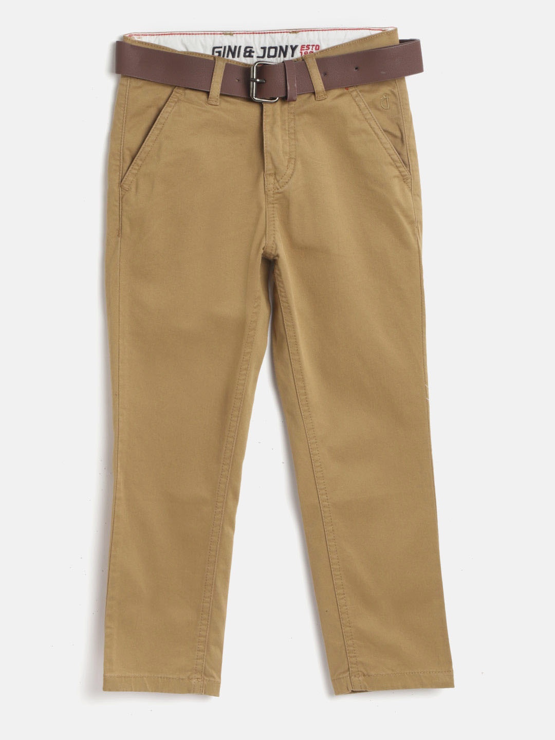 

Gini and Jony Boys Khaki Solid Chino Trousers with Belt