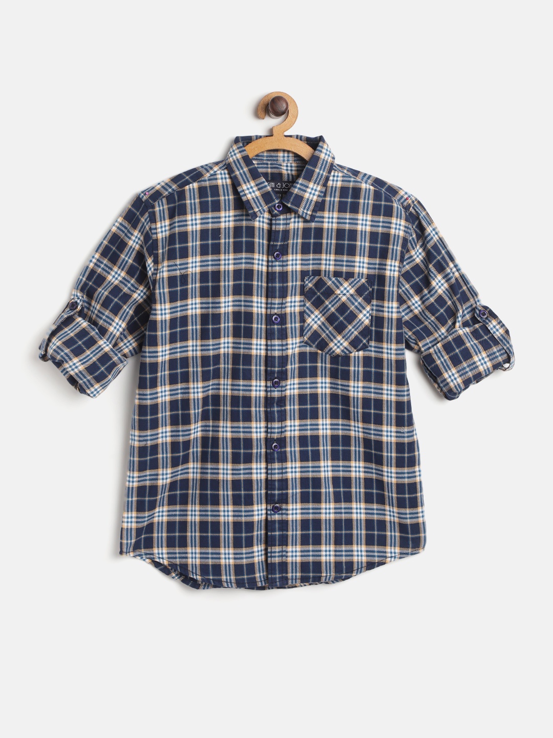 

Gini and Jony Boys Navy & White Pure Cotton Tartan Checked Casual Shirt, Navy blue