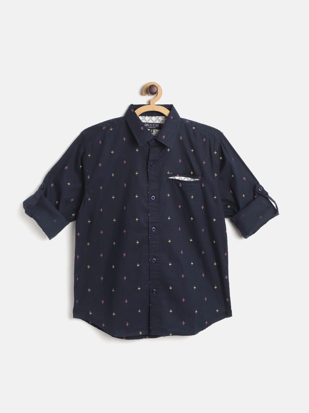 

Gini and Jony Boys Navy Blue & Pink Pure Cotton Micro Ditsy Print Casual Shirt
