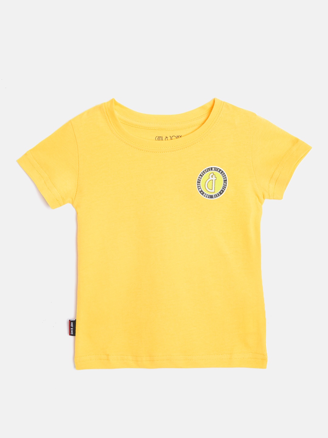 

Gini and Jony Infant Boys Yellow Cotton Solid T-shirt