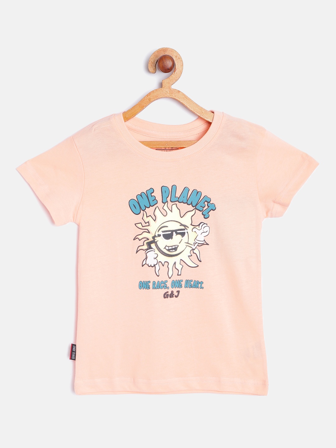 

Gini and Jony Boys Peach-Coloured & Blue Cotton Typography Print T-shirt