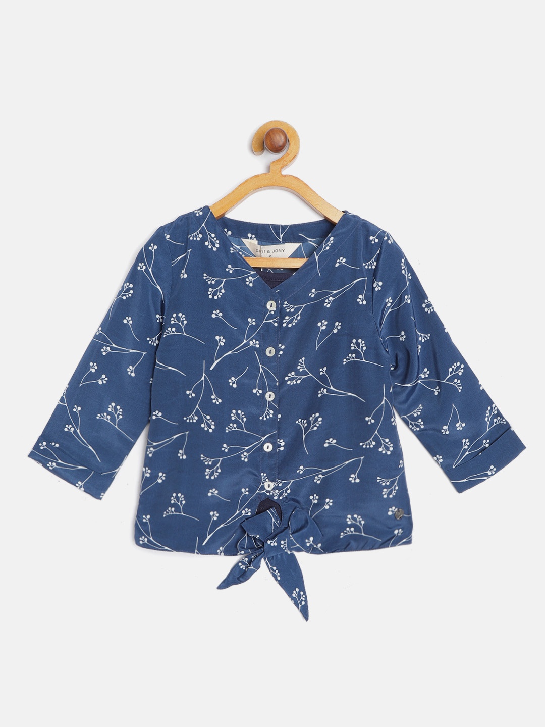 

Gini and Jony Infant Girls Navy Blue & White Floral Print Regular Top with Inner Slip