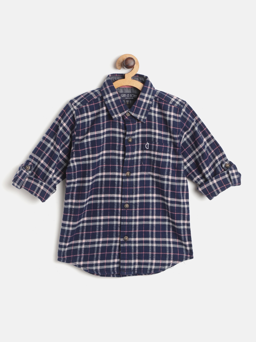 

Gini and Jony Boys Navy & Pink Pure Cotton Tartan Checked Casual Shirt, Navy blue