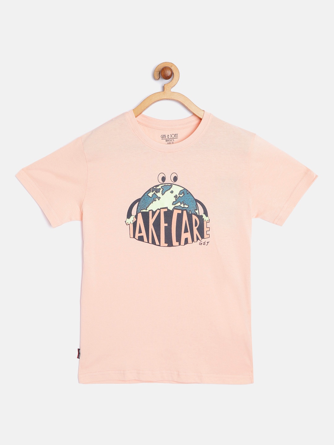 

Gini and Jony Boys Peach-Coloured & Blue Cotton Typography Print T-shirt